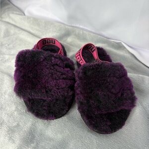 UGG Fuzzy Purple Slippers with Pink Accents